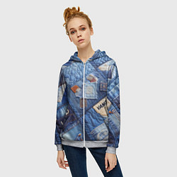 Толстовка на молнии женская Vanguard jeans patchwork - ai art, цвет: 3D-меланж — фото 2