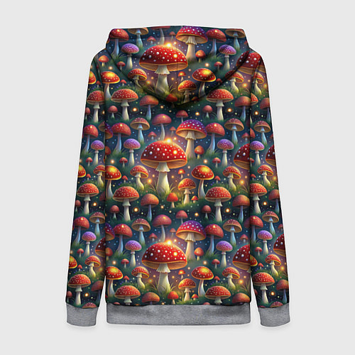 Женская толстовка на молнии Красные мухоморы в лесу паттерн / 3D-Меланж – фото 2