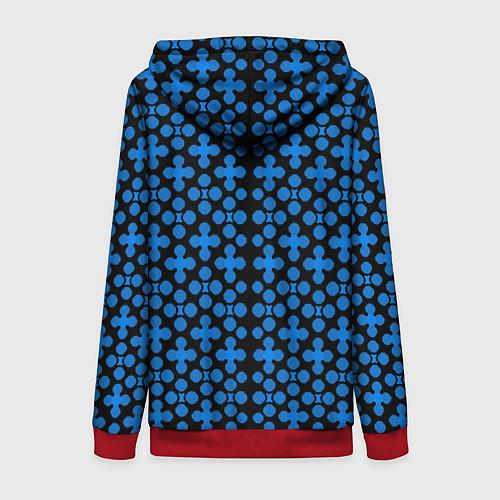 Женская толстовка на молнии Синие четырёхлистники на чёрном фоне / 3D-Красный – фото 2