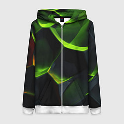 Женская толстовка на молнии Green neon abstract geometry