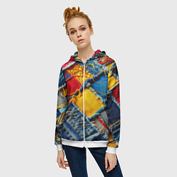 Толстовка на молнии женская Colorful denim patchwork - ai art, цвет: 3D-белый — фото 2
