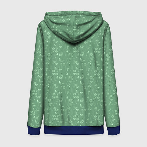 Женская толстовка на молнии Яркий зеленый однотонный цветочный узор / 3D-Синий – фото 2