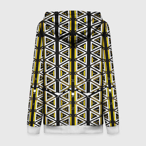 Женская толстовка на молнии Жёлто-белые треугольники на чёрном фоне / 3D-Белый – фото 2