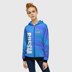 Толстовка на молнии женская Россия - синие волны, цвет: 3D-черный — фото 2