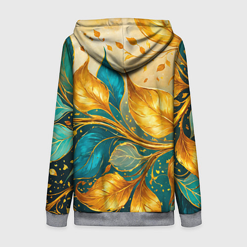 Женская толстовка на молнии Листья абстрактные золото и бирюза / 3D-Меланж – фото 2