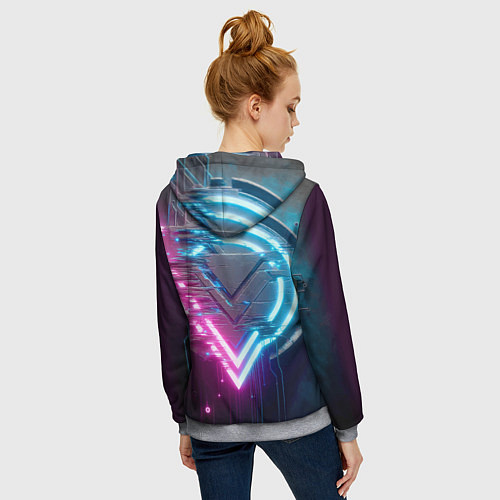 Женская толстовка на молнии Neon geometric abstraction - ai art / 3D-Меланж – фото 4