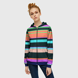 Толстовка на молнии женская Цветные разные полосы, цвет: 3D-синий — фото 2