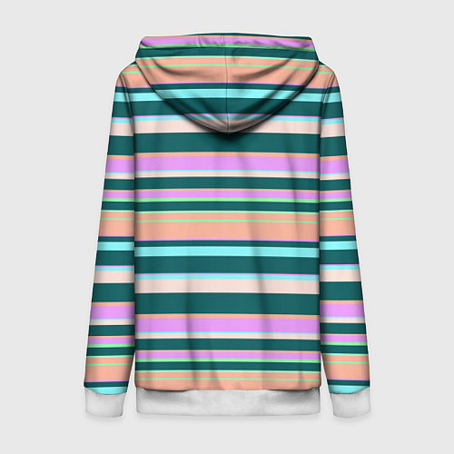 Женская толстовка на молнии Полосатый оранжево-бирюзовый / 3D-Белый – фото 2