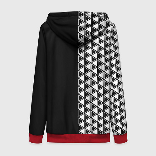 Женская толстовка на молнии Белые треугольники на чёрном фоне / 3D-Красный – фото 2