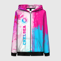 Толстовка на молнии женская Chelsea neon gradient style по-вертикали, цвет: 3D-черный