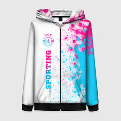 Толстовка на молнии женская Sporting neon gradient style по-вертикали, цвет: 3D-черный