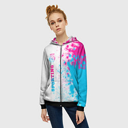 Толстовка на молнии женская Sporting neon gradient style по-вертикали, цвет: 3D-черный — фото 2