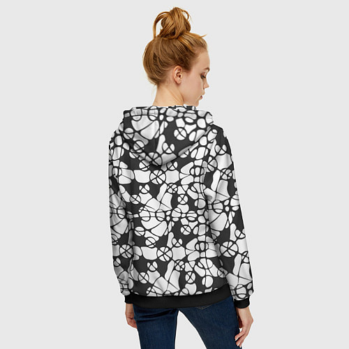 Женская толстовка на молнии Абстрактный узор из кругов и овалов / 3D-Черный – фото 4
