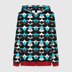 Женская толстовка на молнии Синий с черным и белым геометрический узор