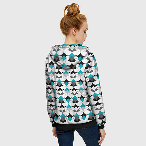 Женская толстовка на молнии Разноцветный черный голубой с белым геометрический / 3D-Черный – фото 4