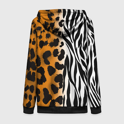 Женская толстовка на молнии Леопардовые пятна с полосками зебры / 3D-Черный – фото 2