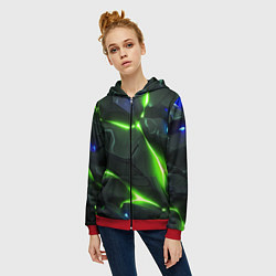 Толстовка на молнии женская Яркий неоновый свет из разлома плит, цвет: 3D-красный — фото 2