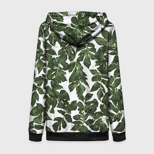 Женская толстовка на молнии Зеленые листочки на белом фоне / 3D-Черный – фото 2