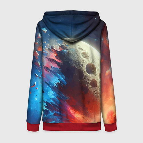 Женская толстовка на молнии Разрыв космического тела - нейросеть / 3D-Красный – фото 2