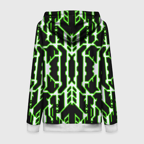 Женская толстовка на молнии Техно белые линии с зелёной обводкой на чёрном фон / 3D-Белый – фото 2