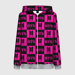 Толстовка на молнии женская BTS pattern pink logo, цвет: 3D-меланж