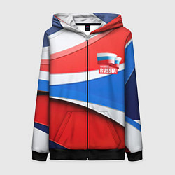 Толстовка на молнии женская Герб России на абстрактном фоне в цветах России, цвет: 3D-черный