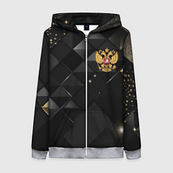 Толстовка на молнии женская Золотой герб России на черно-золотой текстуре, цвет: 3D-меланж