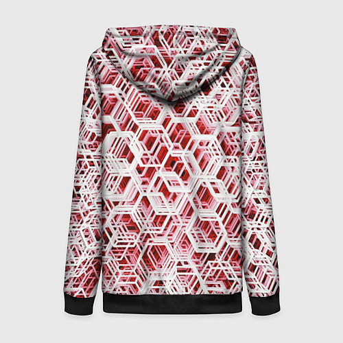 Женская толстовка на молнии Хаотичный гексагональный каркас в красном тумане / 3D-Черный – фото 2