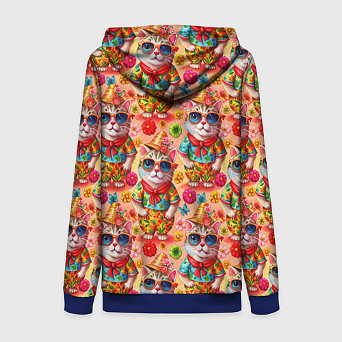 Женская толстовка на молнии Коты и летний вайб паттерн / 3D-Синий – фото 2