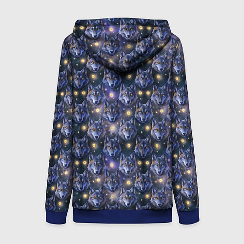 Женская толстовка на молнии Волчий стиль дизайн с мордами волков / 3D-Синий – фото 2