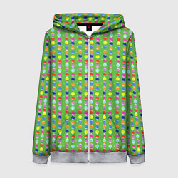 Женская толстовка на молнии Паттерн с вертикальными гирляндами на зеленом