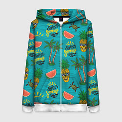 Толстовка на молнии женская Enjoy summer pattern - pineapple, цвет: 3D-белый