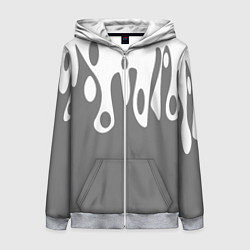 Женская толстовка на молнии Потеки белой краски на сером фоне