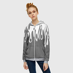 Толстовка на молнии женская Потеки белой краски на сером фоне, цвет: 3D-меланж — фото 2