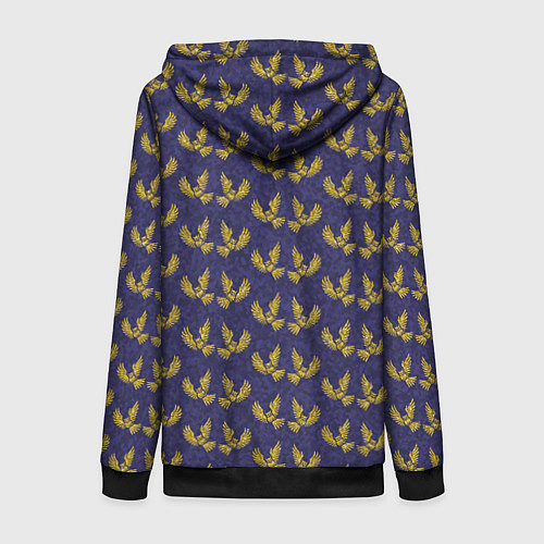 Женская толстовка на молнии Золотые совы на фиолетовом - паттерн / 3D-Черный – фото 2