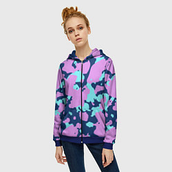 Толстовка на молнии женская Паттерн с сиреневыми и голубыми пятнами, цвет: 3D-синий — фото 2