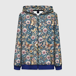Женская толстовка на молнии Летний узор с цветами и бабочками