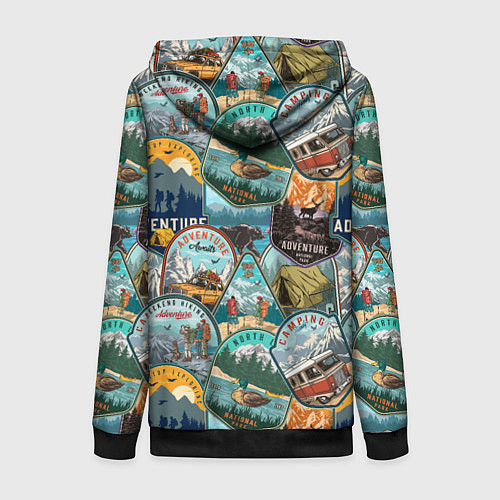 Женская толстовка на молнии Adventure stickers / 3D-Черный – фото 2