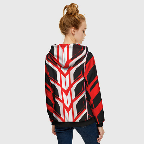 Женская толстовка на молнии Красные полосы на чёрно-белом фоне / 3D-Черный – фото 4