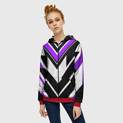 Толстовка на молнии женская Фиолетово-белые полосы на чёрном фоне, цвет: 3D-красный — фото 2