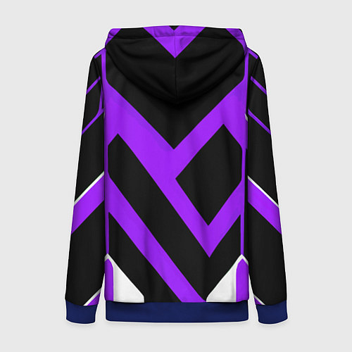 Женская толстовка на молнии Фиолетово-белые полосы на чёрном фоне / 3D-Синий – фото 2