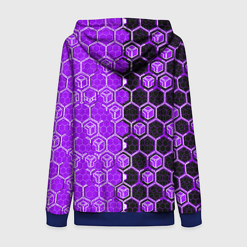 Женская толстовка на молнии Техно-киберпанк шестиугольники фиолетовый и чёрный / 3D-Синий – фото 2