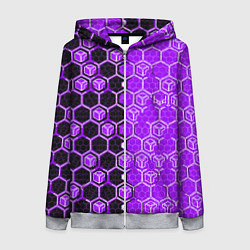 Толстовка на молнии женская Техно-киберпанк шестиугольники фиолетовый и чёрный, цвет: 3D-меланж