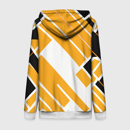 Женская толстовка на молнии Жёлтые широкие линии на белом фоне / 3D-Белый – фото 2