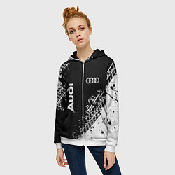 Толстовка на молнии женская Ауди: следы от шин, цвет: 3D-белый — фото 2