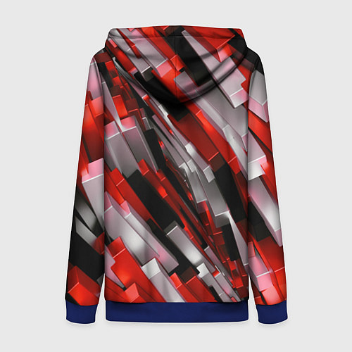 Женская толстовка на молнии Черно-красно-белые наклонные блоки / 3D-Синий – фото 2