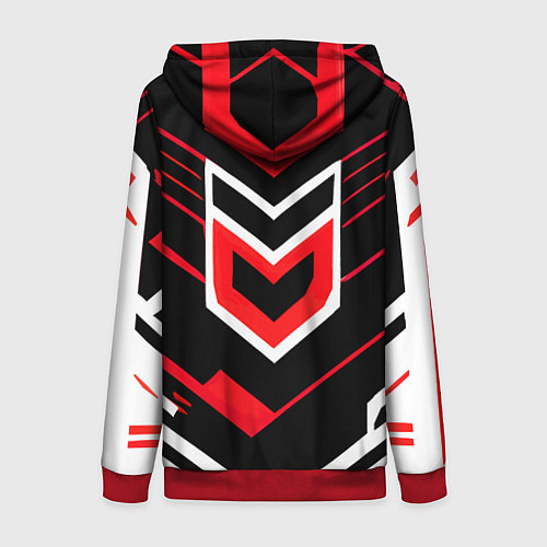 Женская толстовка на молнии Полосы и красно-белый шестиугольник / 3D-Красный – фото 2