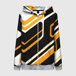 Женская толстовка на молнии Чёрно-жёлтые полосы на белом фоне