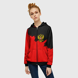 Толстовка на молнии женская Россия красные краски, цвет: 3D-черный — фото 2