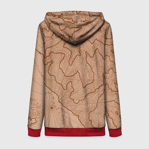 Женская толстовка на молнии Старая карта неизвестного мира / 3D-Красный – фото 2